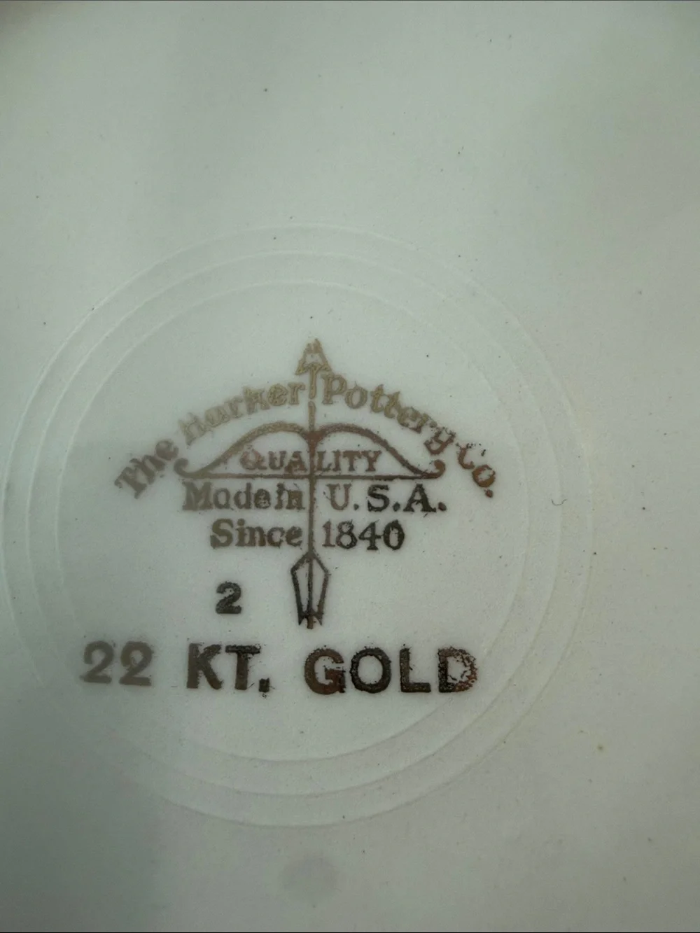 Harker Pottery Co. Made in USA Dessert Plate, Rose and 22K Gold Scalloped Rim